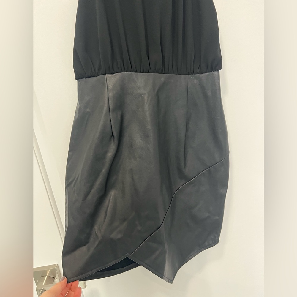 Black Halter Top Leather Skirt Dress - Picture 5 of 7